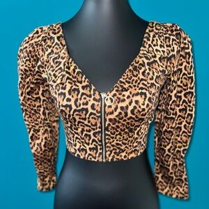 Zara Leopard Print Crop Top with Zip